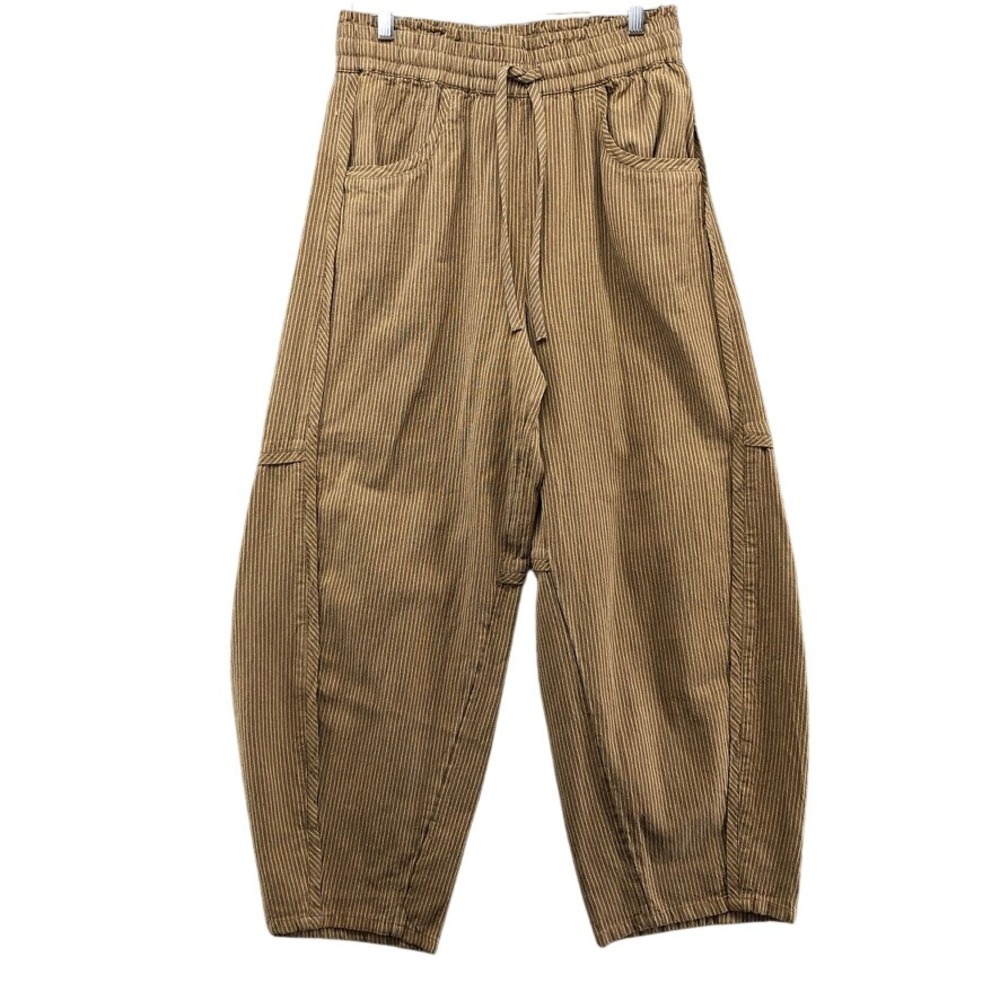 Free People Barrel Pants Womens Medium Brown Pinstripe Cotton Boho Earthy